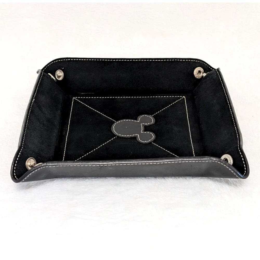 RARE Disney Genuine Leather Mickey Mouse Snap Valet Catchall Tray Black Velvet